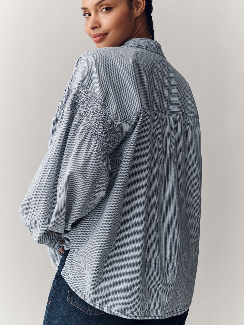 Pilcro Light Blue Mixed Print Striped Button-Down Shirt - Picture 7 of 16